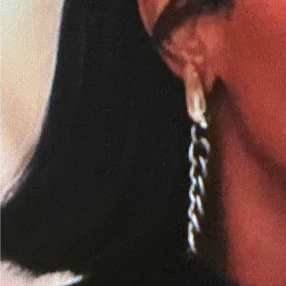 Silver chain earrings.